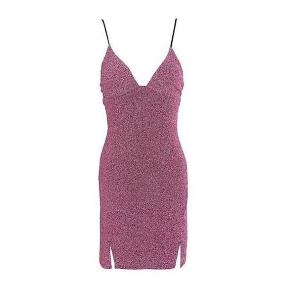 Topshop Crepe Lame’ Bodycon Pink Mini Dress Sz 6 - Picture 3 of 6